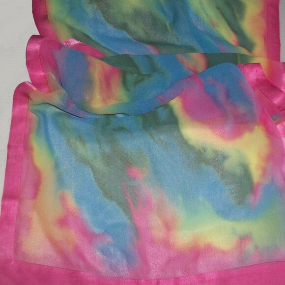 Vtg Hand-Dyed Silk Chiffon & Satin Foulard Scarf Shawl 70" X 15" - Picture 6 of 11